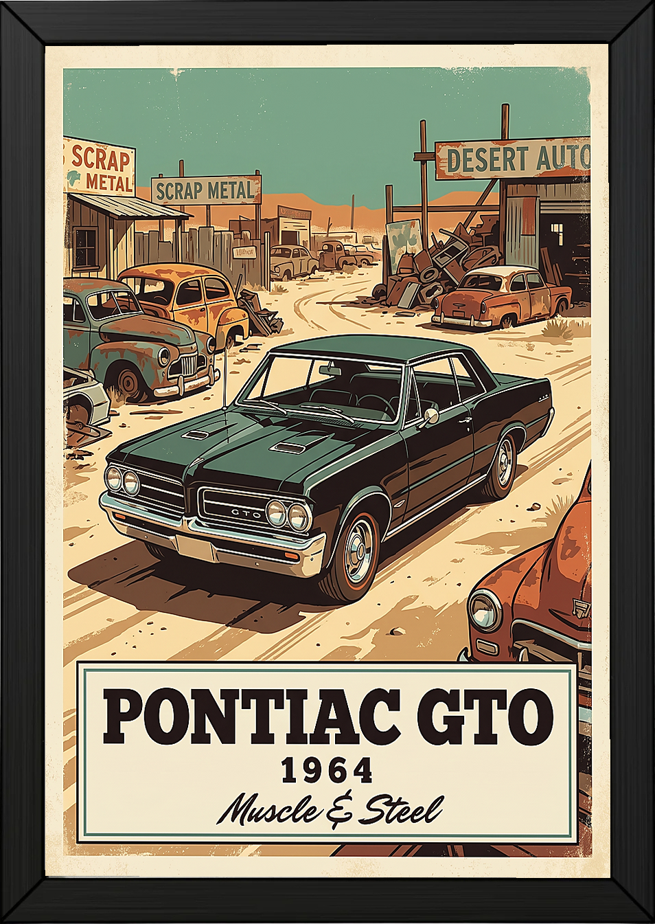 Pontiac GTO 1964 V2 Poster — Vintage Muscle Desert Junkyard Print