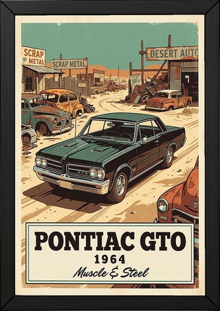 Pontiac GTO 1964 V2 Poster — Vintage Muscle Desert Junkyard Print