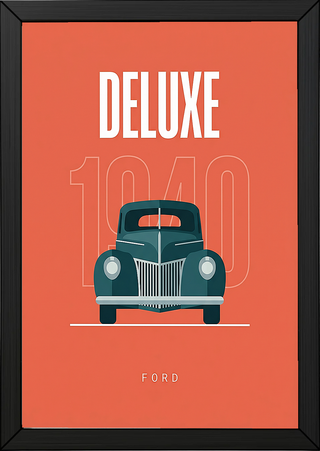Ford Deluxe 1940 Minimalist Poster — Coral Pre-War Classic Line Art