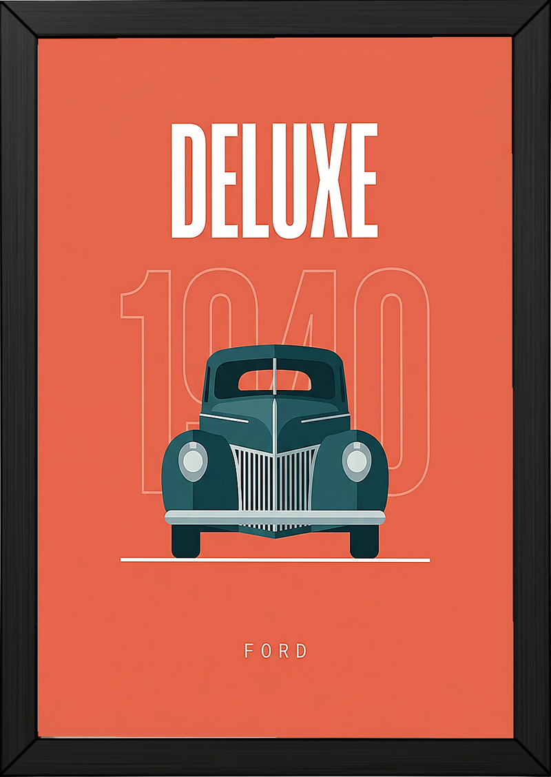 Ford Deluxe 1940 Minimalist Poster — Coral Pre-War Classic Line Art