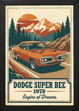 Dodge Super Bee 1970 V2 Poster — Vintage Muscle Mountain Pine Sunset Print