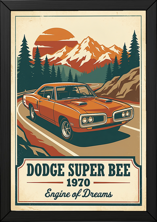 Dodge Super Bee 1970 V2 Poster — Vintage Muscle Mountain Pine Sunset Print