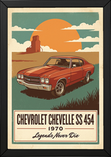 Chevrolet Chevelle SS 454 1970 V8 Sunset Silo Poster — Vintage Muscle Heartland Print