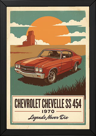 Chevrolet Chevelle SS 454 1970 V8 Sunset Silo Poster — Vintage Muscle Heartland Print