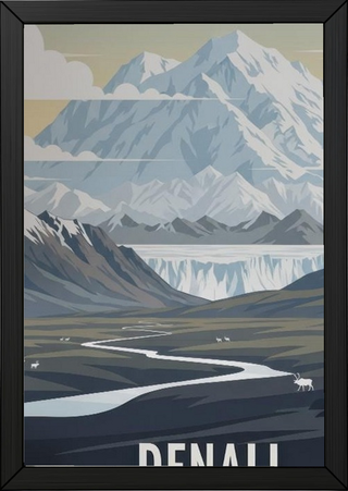 Denali National Park Poster — Vintage Alaska Caribou Mount McKinley Print