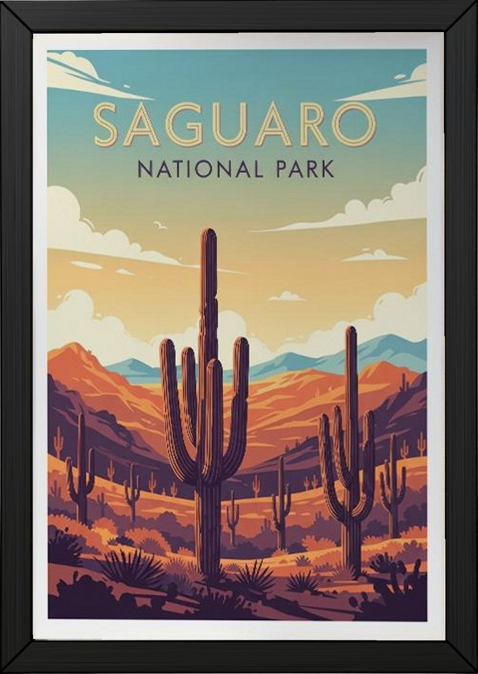 Saguaro National Park Poster — Vintage Arizona Cactus Desert Sunset Print