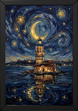 Maiden Tower Istanbul Crescent Moon Print — Van Gogh-Style Bosphorus Wall Art