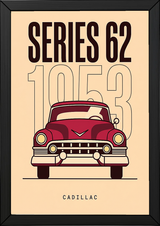 Cadillac Series 62 1953 Minimalist Poster — Cream Classic Car Line Art