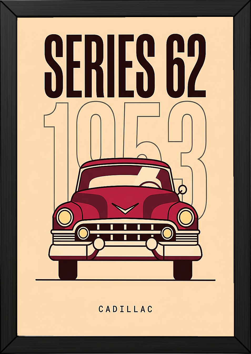 Cadillac Series 62 1953 Minimalist Poster — Cream Classic Car Line Art