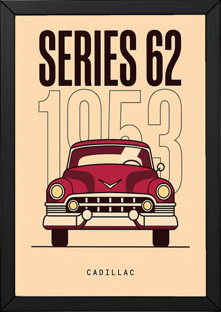 Cadillac Series 62 1953 Minimalist Poster — Cream Classic Car Line Art