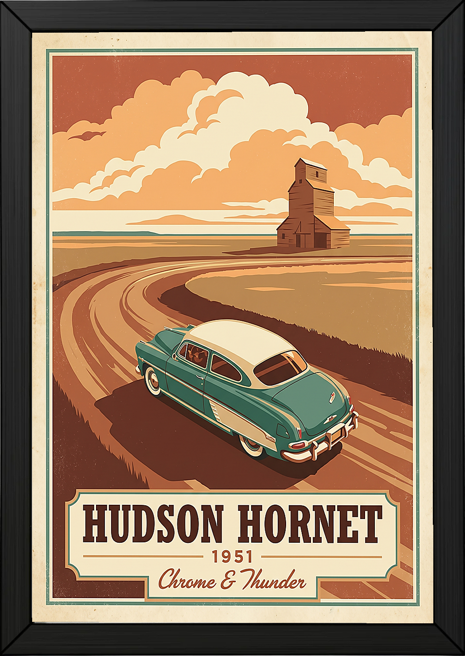 Hudson Hornet 1951 Poster — Vintage NASCAR Stock Car Prairie Print