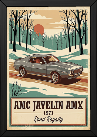 AMC Javelin AMX 1971 V2 Poster — Vintage Muscle Winter Snow Birch Forest Print