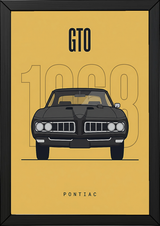 Pontiac GTO 1968 Minimalist Poster — Golden Yellow Muscle Car Line Art