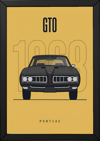 Pontiac GTO 1968 Minimalist Poster — Golden Yellow Muscle Car Line Art
