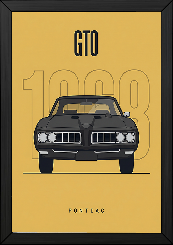 Pontiac GTO 1968 Minimalist Poster — Golden Yellow Muscle Car Line Art