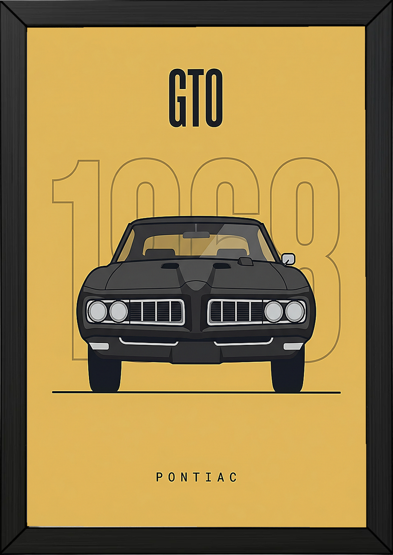 Pontiac GTO 1968 Minimalist Poster — Golden Yellow Muscle Car Line Art
