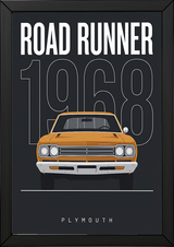 Plymouth Road Runner 1968 Minimalist Poster — Charcoal Muscle Car Line Art