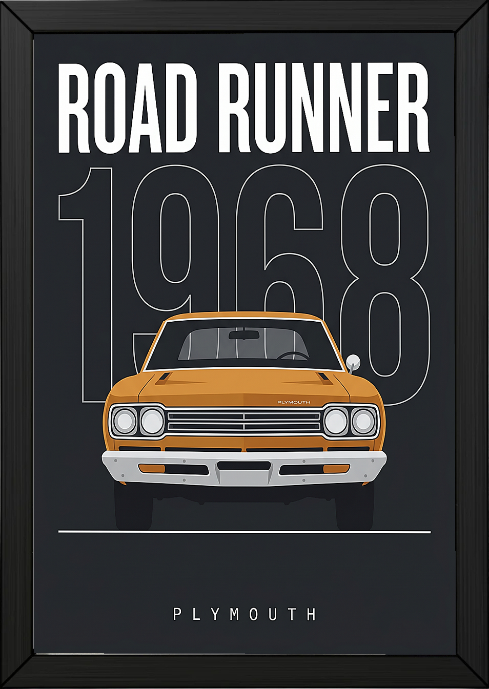 Plymouth Road Runner 1968 Minimalist Poster — Charcoal Muscle Car Line Art