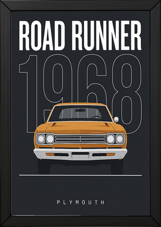 Plymouth Road Runner 1968 Minimalist Poster — Charcoal Muscle Car Line Art