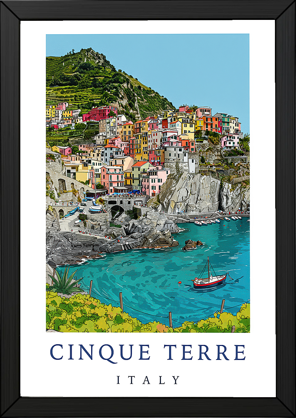 Cinque Terre Italy Travel Poster — Manarola Coastal Village Print