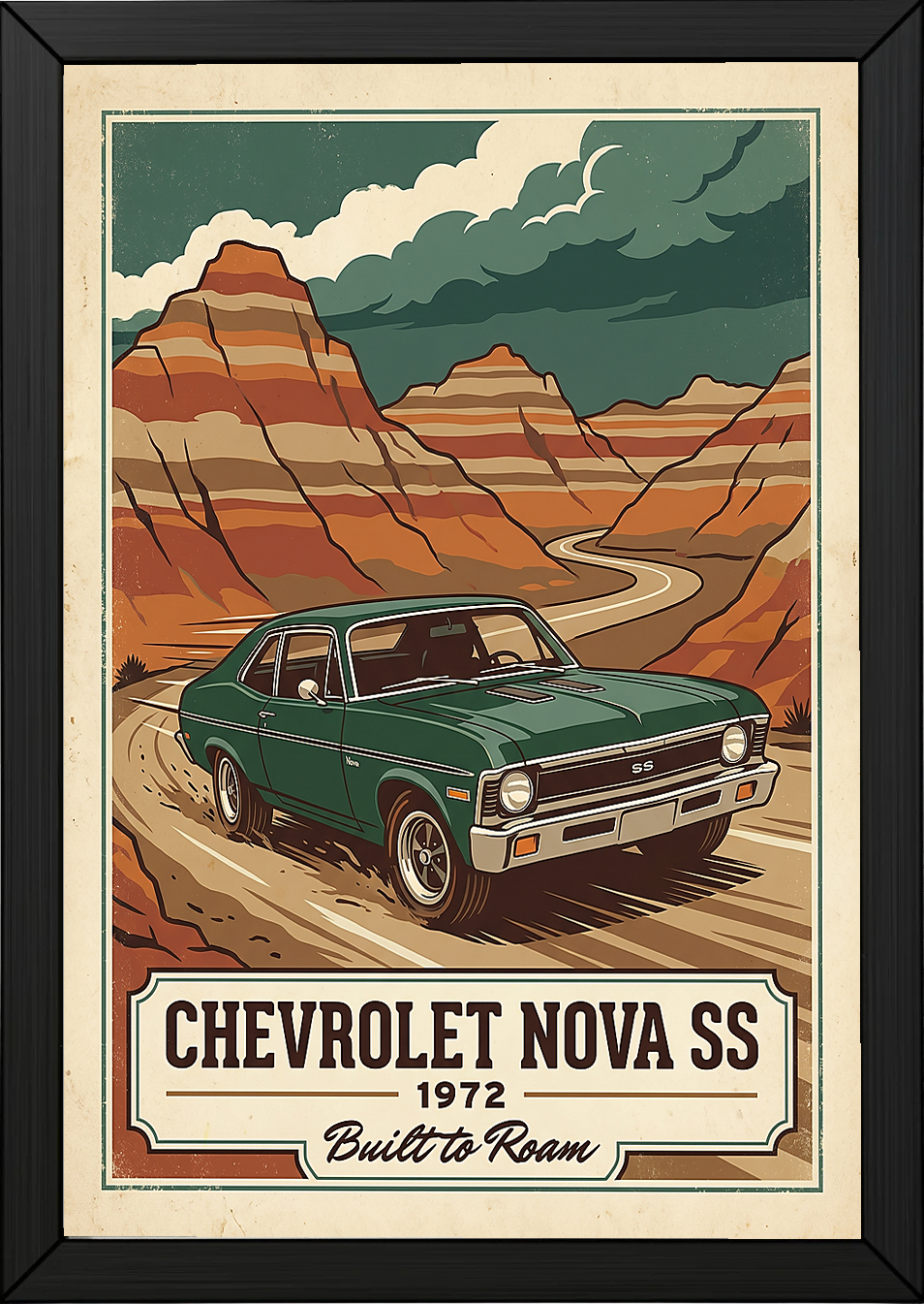 Chevrolet Nova SS 1972 V3 Poster — Vintage Muscle Badlands Canyon Print