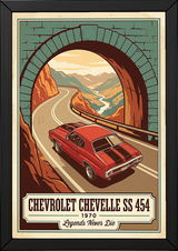 Chevrolet Chevelle SS 454 1970 V9 Stone Tunnel Poster — Vintage Muscle Mountain Pass