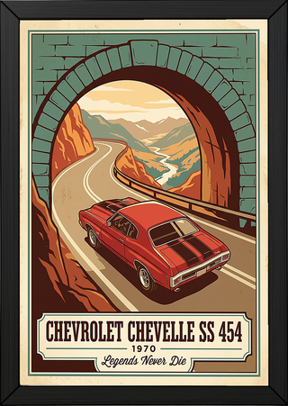 Chevrolet Chevelle SS 454 1970 V9 Stone Tunnel Poster — Vintage Muscle Mountain Pass