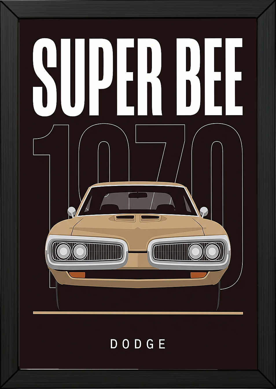 Dodge Super Bee 1970 Minimalist Poster — Black Muscle Car Line Art