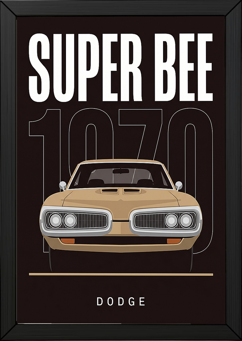 Dodge Super Bee 1970 Minimalist Poster — Black Muscle Car Line Art