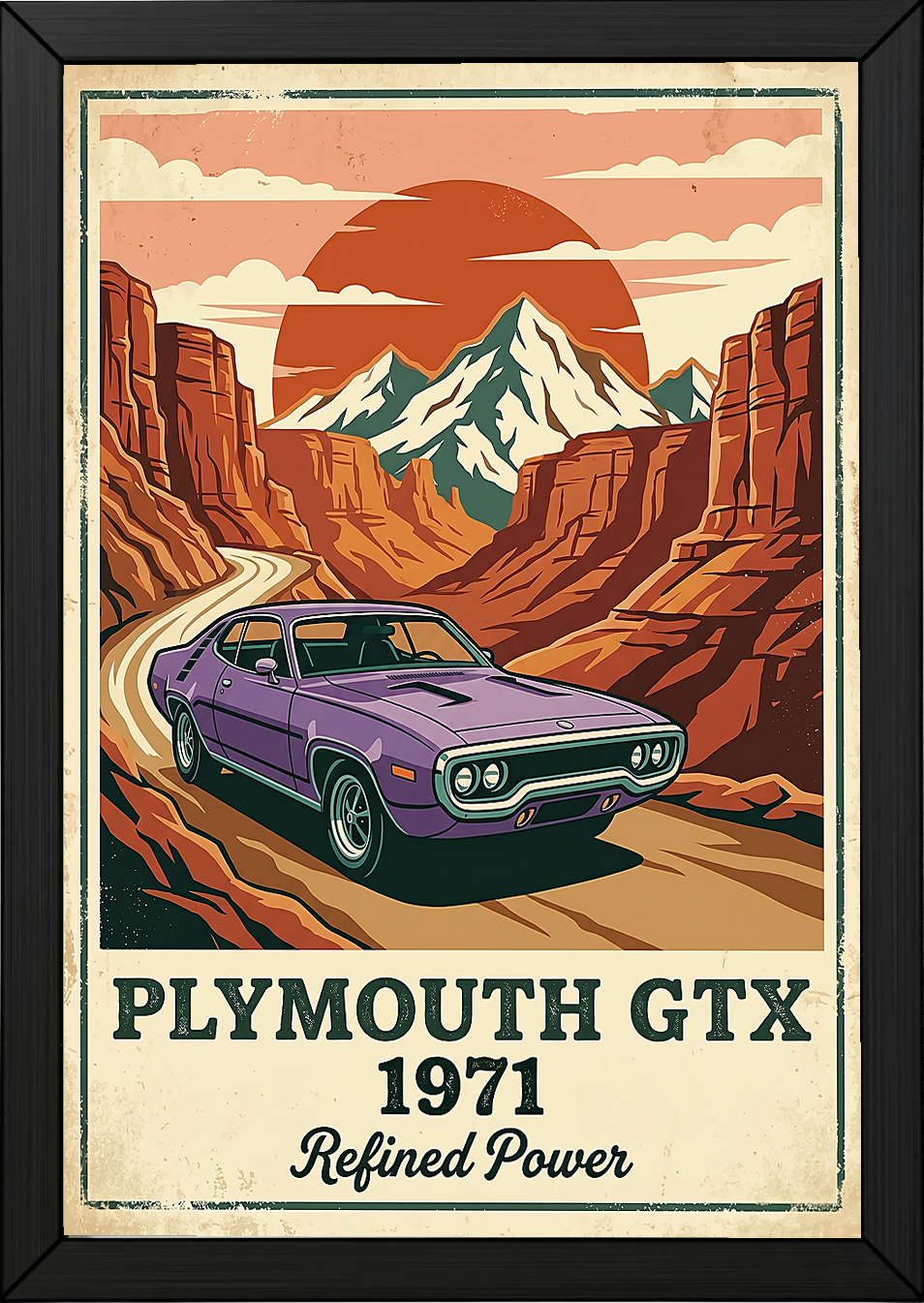 Plymouth GTX 1971 Poster — Vintage Muscle Car Red Rock Canyon Print