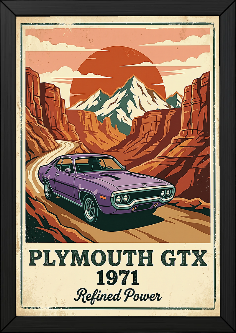Plymouth GTX 1971 Poster — Vintage Muscle Car Red Rock Canyon Print