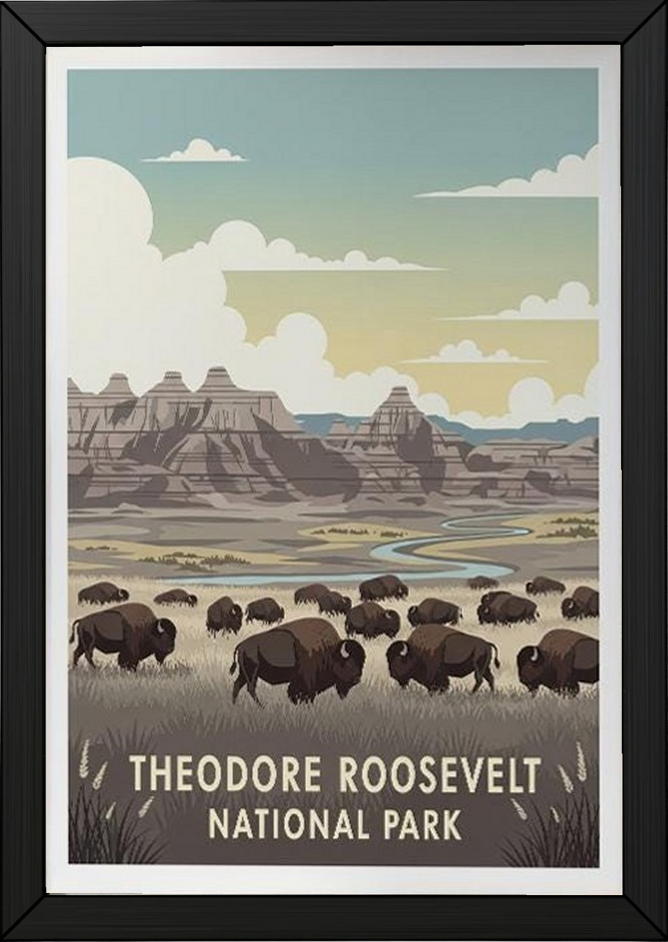 Theodore Roosevelt National Park Poster — Vintage Bison Badlands Art