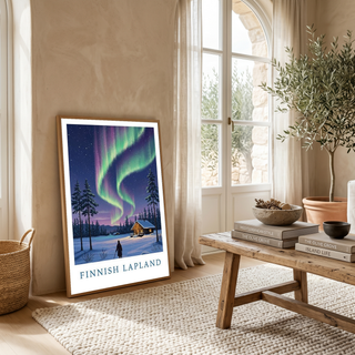 Finnish Lapland — Northern Lights Cabin Winter Wall Art Print