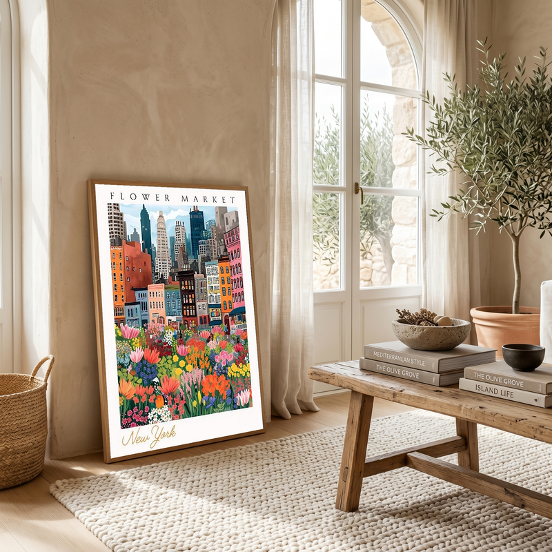 New York Flower Market — Vibrant Cityscape Botanical Wall Art Print