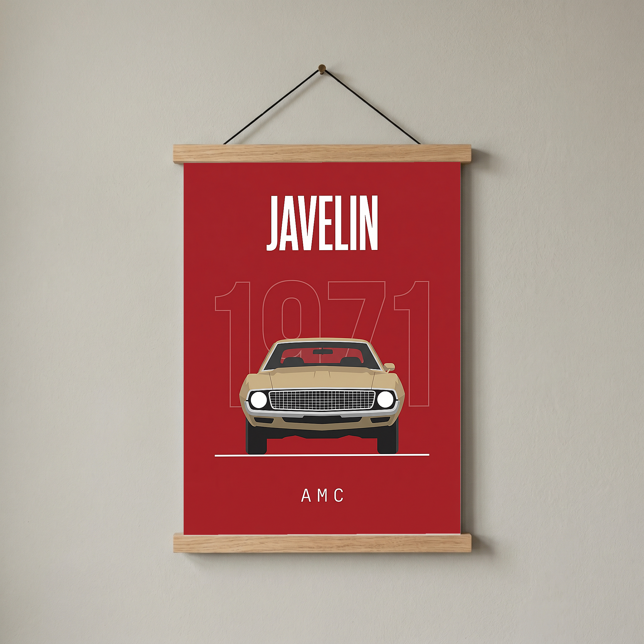 AMC Javelin 1971 Minimalist Poster — Red Muscle Car Line Art