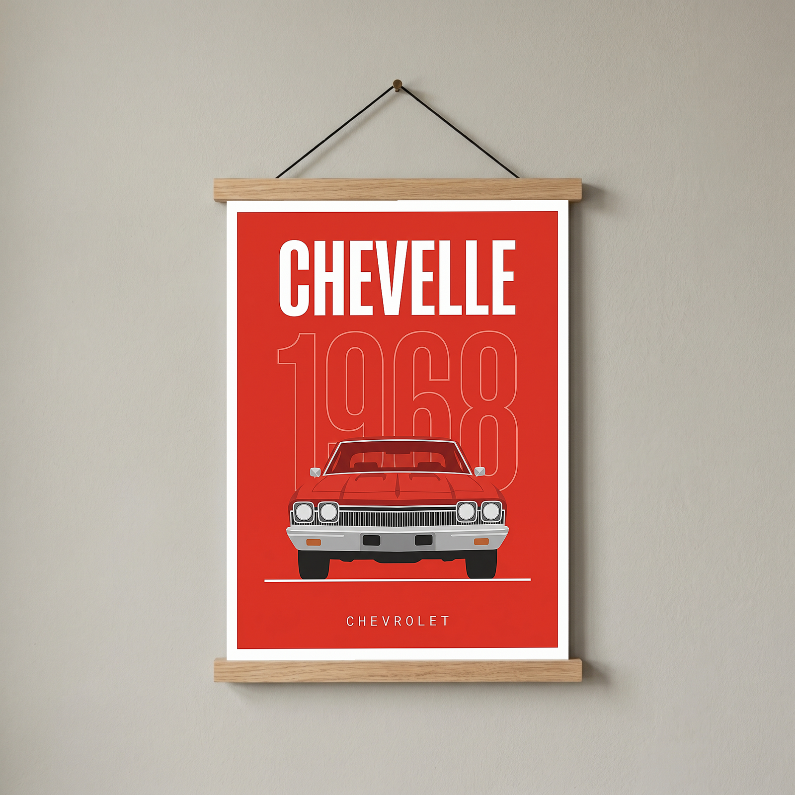 Chevrolet Chevelle 1968 Minimalist Poster — Red Muscle Car Line Art