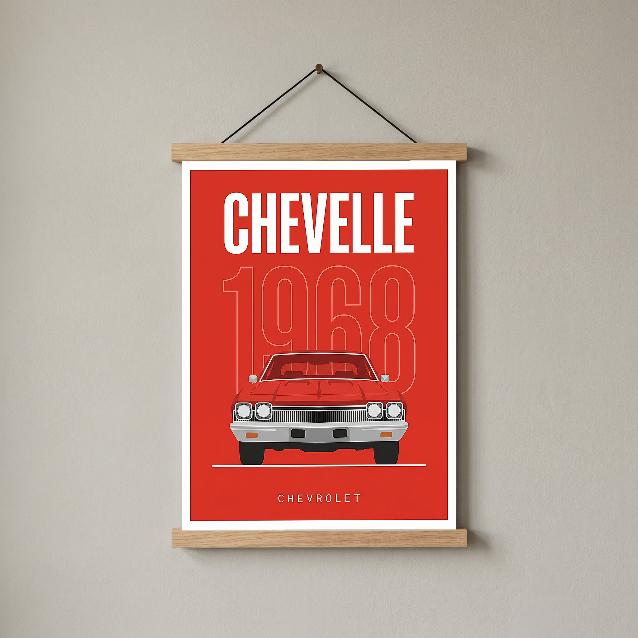 Chevrolet Chevelle 1968 Minimalist Poster — Red Muscle Car Line Art