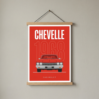 Chevrolet Chevelle 1968 Minimalist Poster — Red Muscle Car Line Art