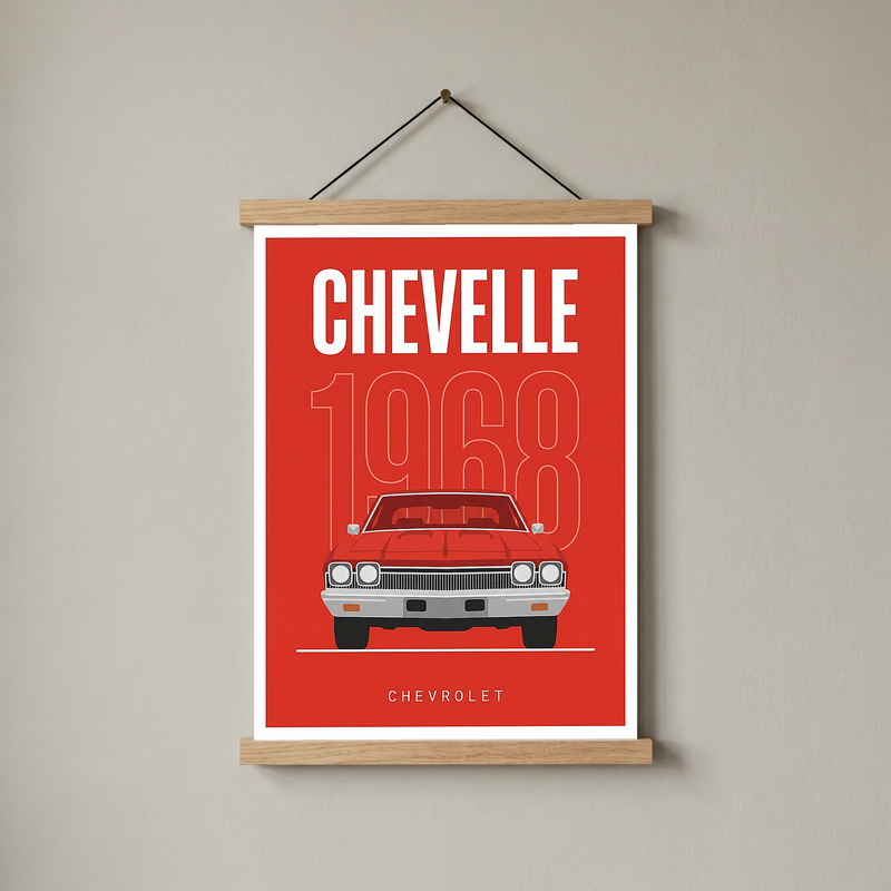 Chevrolet Chevelle 1968 Minimalist Poster — Red Muscle Car Line Art