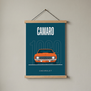 Chevrolet Camaro 1969 Minimalist Poster — Teal Muscle Car Line Art