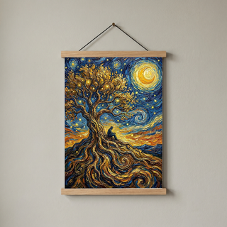 Man in Tree of Life Print — Van Gogh-Style Spiritual Reflection Wall Art