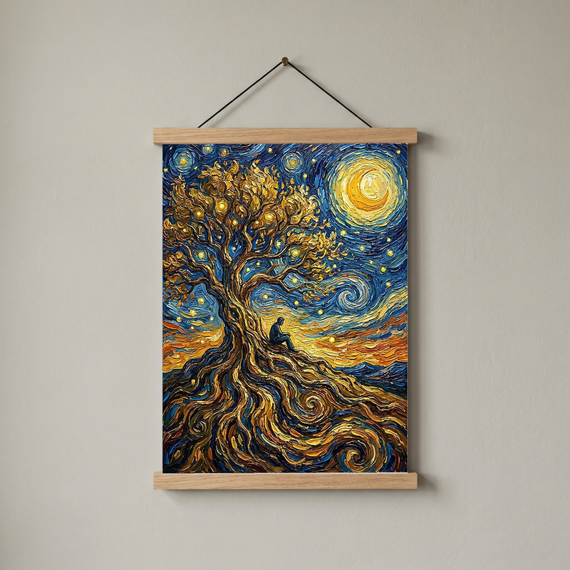 Man in Tree of Life Print — Van Gogh-Style Spiritual Reflection Wall Art