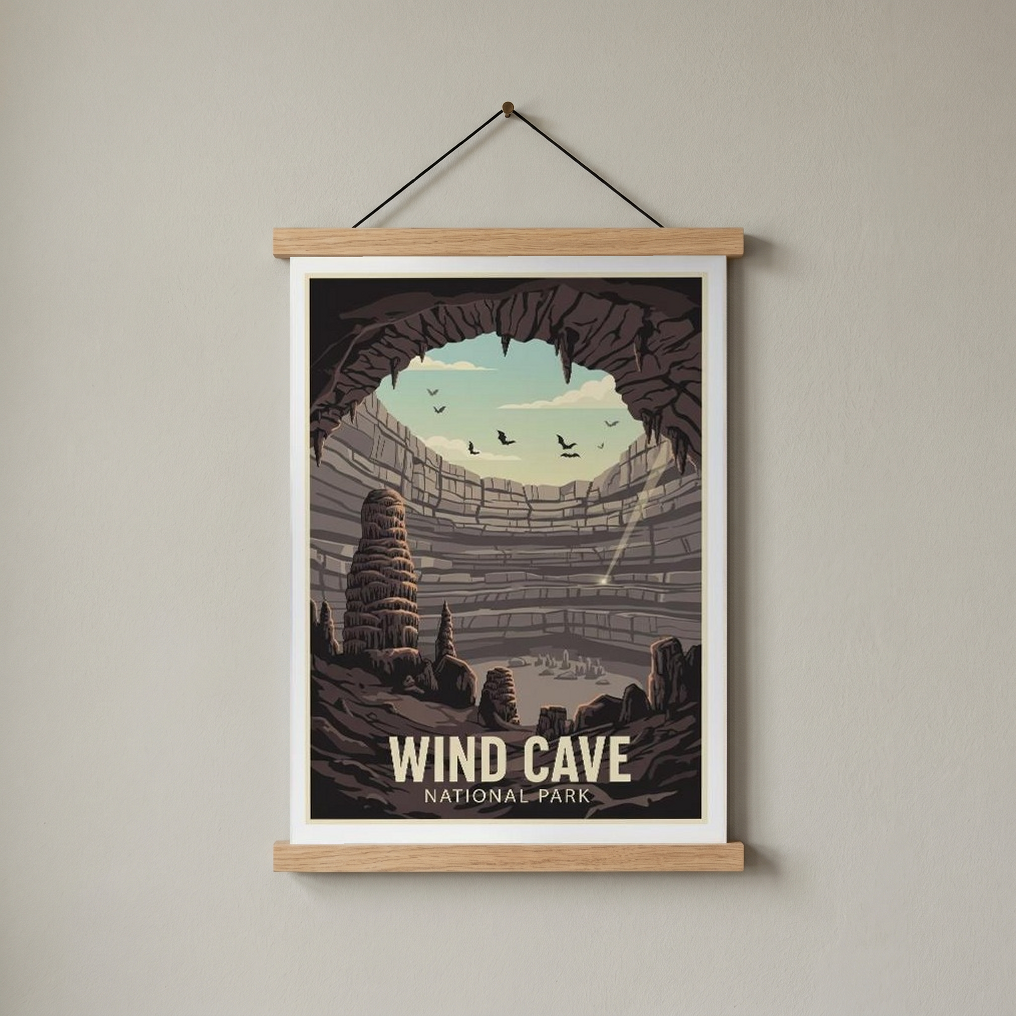 Wind Cave National Park Poster — Vintage South Dakota Cave Bat Print