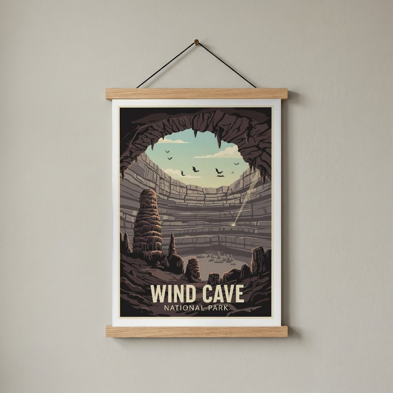 Wind Cave National Park Poster — Vintage South Dakota Cave Bat Print