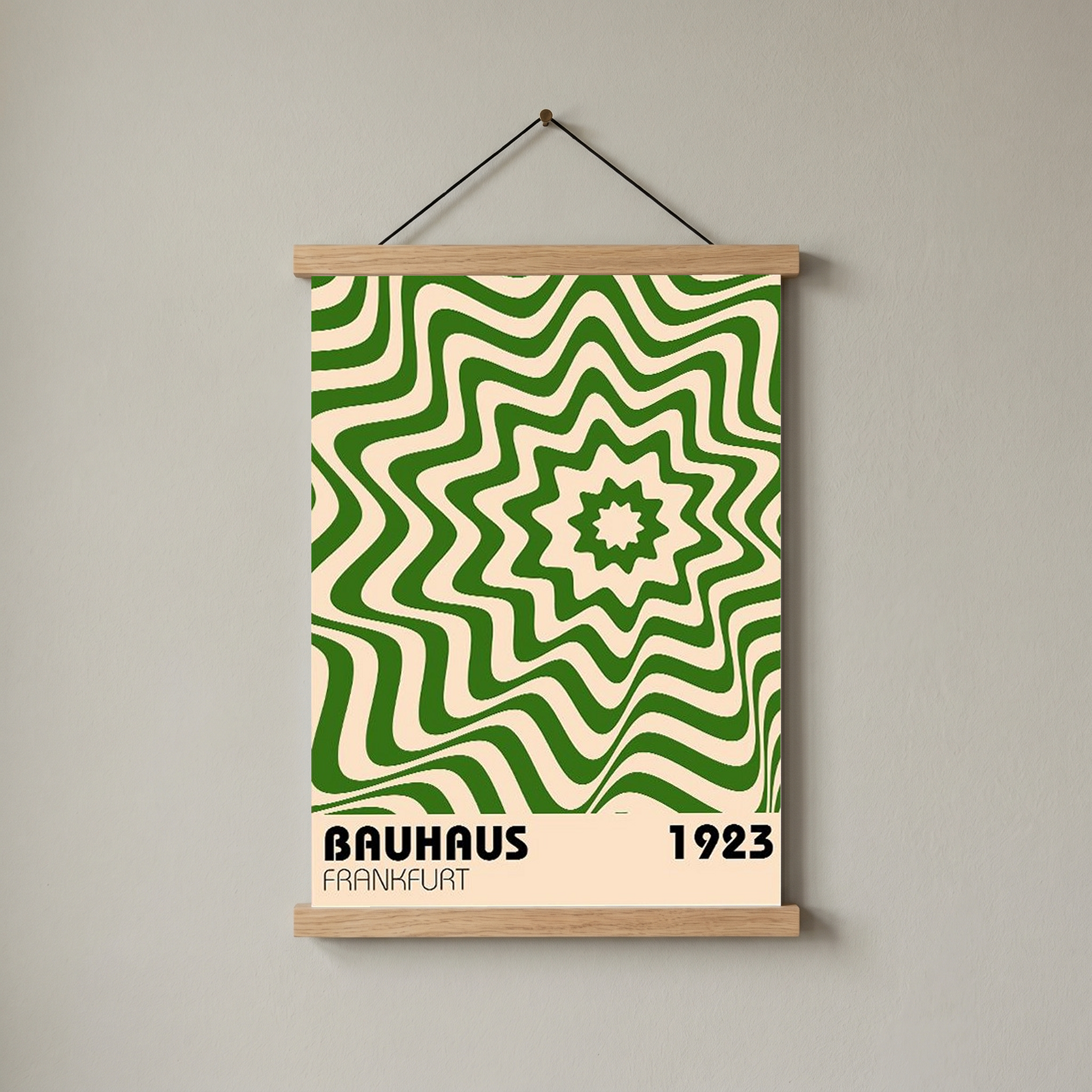 Bauhaus Frankfurt 1923 Poster - Green Geometric Wavy Star Print
