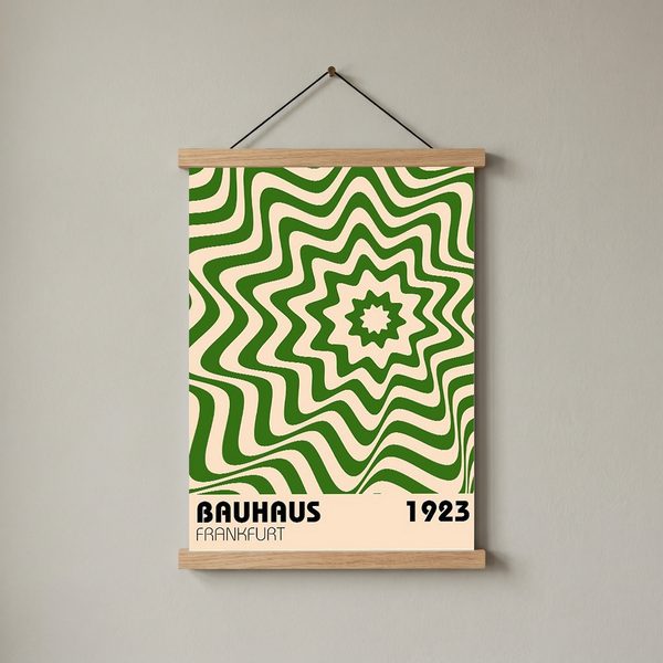 Bauhaus Frankfurt 1923 Poster - Green Geometric Wavy Star Print