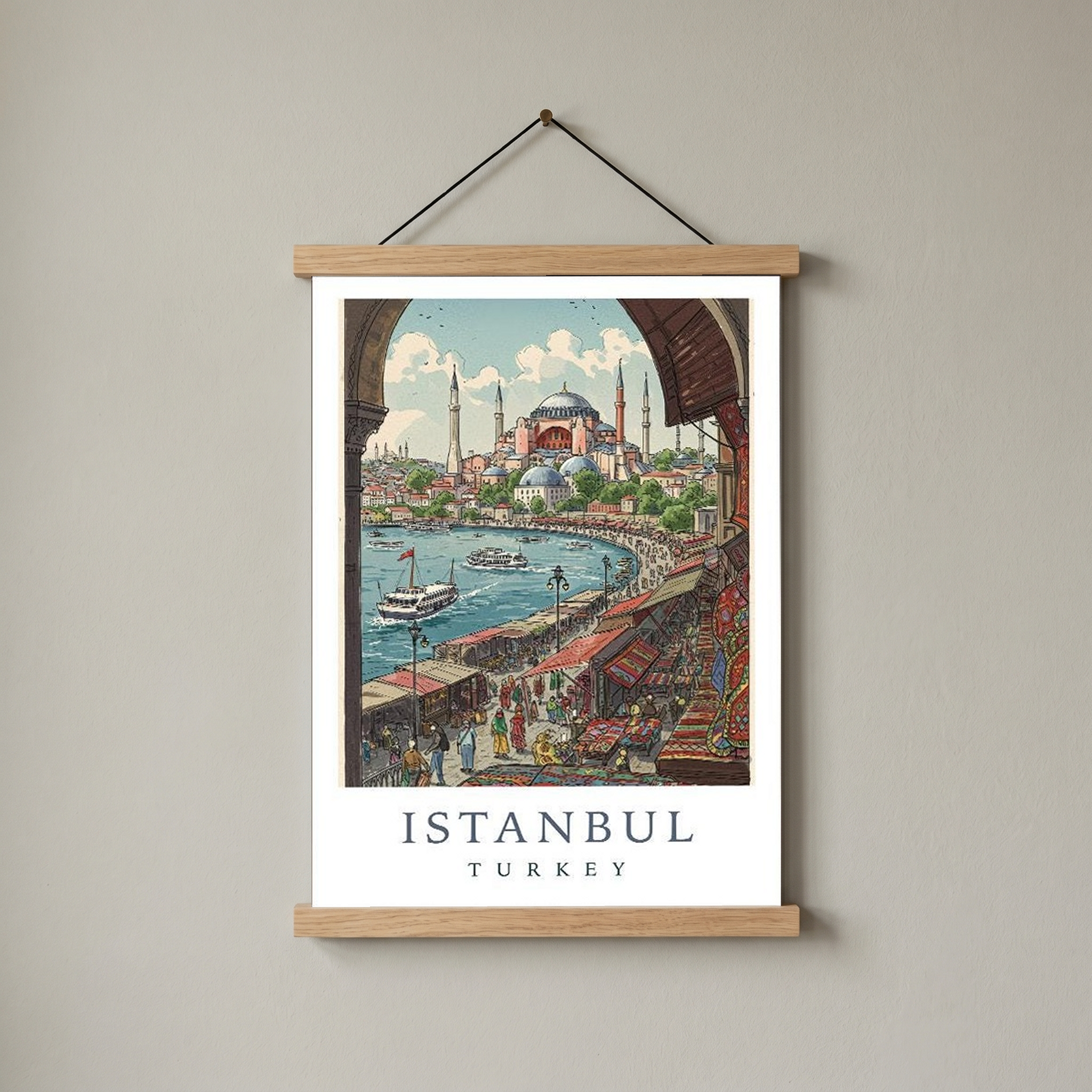 Istanbul Turkey Travel Poster — Hagia Sophia Bosphorus Bazaar Print