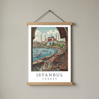 Istanbul Turkey Travel Poster — Hagia Sophia Bosphorus Bazaar Print