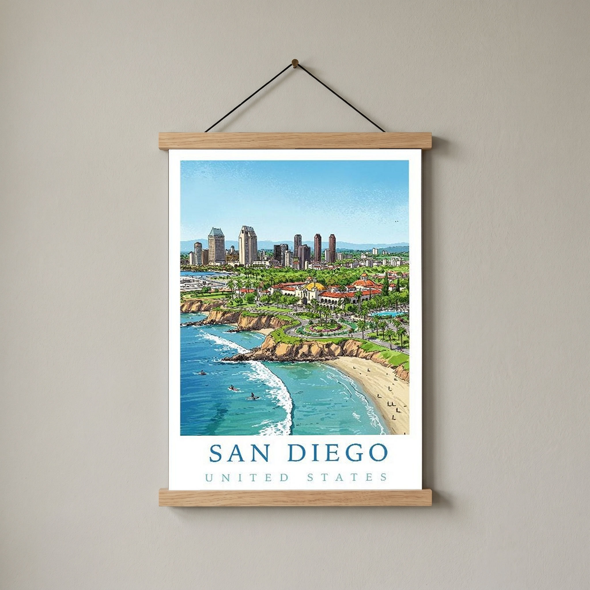 San Diego Travel Poster — Coastal Skyline Cabrillo Beach Print