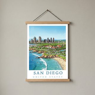 San Diego Travel Poster — Coastal Skyline Cabrillo Beach Print